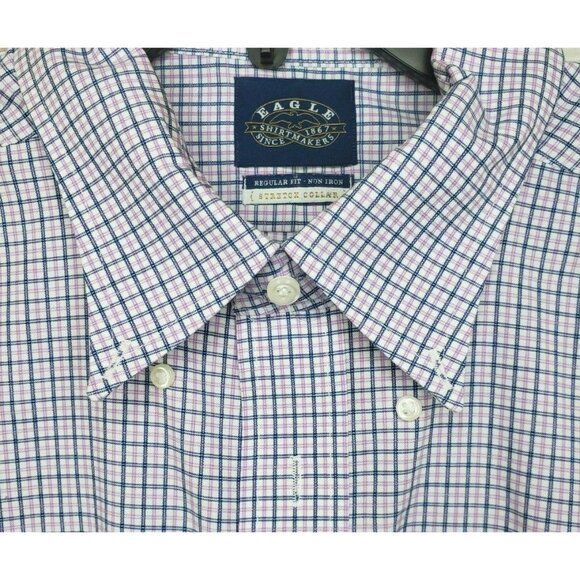 Eagle Reg Fit Non Iron Stretch Collar Violet Blue Mini Checkered 17 1/2 34/35 - Picture 3 of 12